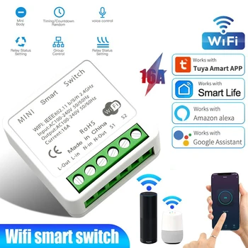 1/2 KANÁLY WiFi Relé Spínač, AC 100-240V 16A Mini Smart Home Bezdrôtové Relé Inteligentný Život Kontroly DIY Spínač Relé Modul pre Tuya App