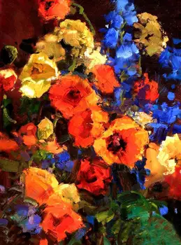 100%Ručne vyrábané Originál olejomaľby umenie Impresionizmu červený kvet na Plátne 20X24