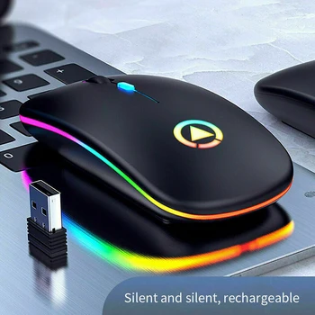 2,4 GHz Bezdrôtová Optická Myš USB Nabíjateľné RGB Bezdrôtové Myši pre PC, Notebook, LED Podsvietený Ergonomic Gaming Mouse na Notebook PC