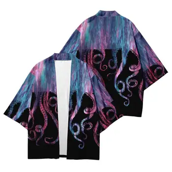 2023 Nový Japonský Štýl Mužov Yukata Kimono Top Fashion Dospelých Tlač Haori Cardigan Voľné Streetwear Ázijské Samuraj Cosplay Kostým