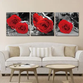 3 Kusy Romantický Červené Ruže Plagáty na Stenu Umelecké Plátno Výtlačkov Obrázkov Domova Obrazy Príslušenstvo pre Obývacia Izba Dekorácie