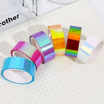 6Colors Laser Rainbow Washi Pásky urob si sám Zápisník Denník Dekoratívne Samolepiace Pásky Postupnej Zmene Lesk Maskovacie Pásky na kancelárske potreby