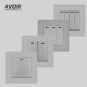 Avoir, domácich kutilov Wall Light Switch Plastového Panelu Šedá 1 2 3 4 Gang 1 2 Spôsob Tlačidlo Prepína 86 Typ Kolískový Spínač 220V