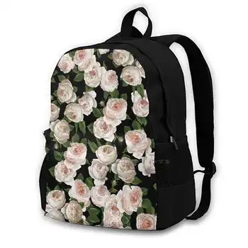 Biele Ruže Vzor Tlače Batoh Pre Študentov Školy Notebooku Cestovná Taška Kvety, Kvet Ruže Prírody Na Jar Kvitnúce V Lete