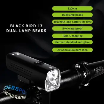Blackbird BBL3 Bicykel Predné Lampy 1200l Rainproof Typ-C Nabíjanie Dvojité Multi-lampy, jazda na Bicykli Svetlometu Výkonné LED Svetlo na Bicykel