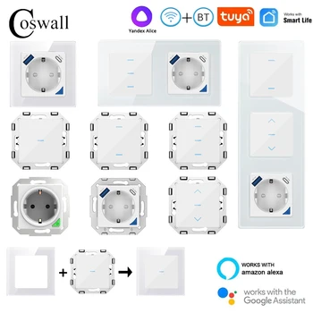 COSWALL Pribrala Sklo Dotykové Prepínanie DIY Modul WIFI / Zigbee Smart EÚ Sieťovej Zásuvky S PD 20W Typ-C & A dvomi USB Rýchlo Nabíjačka,