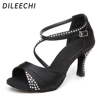 DILEECHI latinskej tanca ženské topánky sandále štvorcových tanečné topánky pre dospelých mäkké dno tanečné topánky diamond súťaže výkon