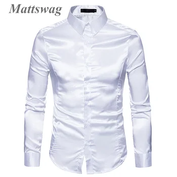 Formálne Biele Svetlo Luxusné Lesklé Smoking Obliecť Tričko Svadobné Party Dlhý Rukáv Oblečenie Mužskej Módy Voľné Večera Banquet Tričko
