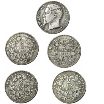 Francúzsko 2 Frank 1853A-1863A 4 Roky Voliteľné Strieborné Pozlátené Kópie Mincí