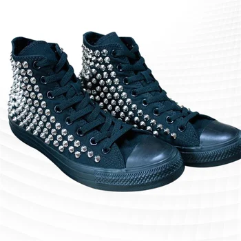 High-top čierne športové nit plátno topánky pohodlné vychádzkové topánky ručne vyrábané nity neutrálne vulkanizovanej topánky 35-46