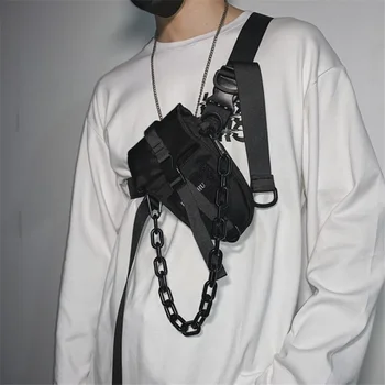 Hip Hop Taktické Hrudníka Rig Taška S Reťazca Mens Techwear Odnímateľný Pás Taška Kórejský Multifunkčné Rameno Crossbody Tašky