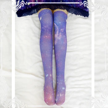 Japonský Harajuku štýl Lolita trubice ponožky pol-Hviezdičkový fantasy vytlačené koleno ponožky, pančuchy, legíny študent