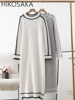 Jeseň Zima Mäkké Kontrast Farieb Vyšívať Bežné oblečenie pre voľný čas Jednoduchý Japonský Módny Nightgowns O-krk Dlhý Rukáv Teplé Sleepshirt