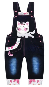 KIDSCOOL PRIESTOR Dieťa Bavlna 3D Kreslených Mačka Mäkké Pletené Jeans Nohavice