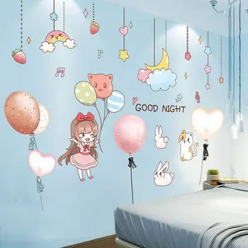 Karikatúra Holka Samolepky na Stenu DIY Balóny Zvieratá Stenu pre Deti Izbách Dieťa Spálne Materskej Škôlky, Domáce Dekorácie