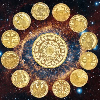 Kreatívne Dvanásť Súhvezdia Zverokruhu Mince Výzvou Zlaté Á Pamätné Mince Set Home Decor Remeslá Umelecké Zbierky Darček