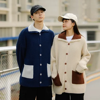 Kórejský Japonský Štýl Sveter Muži Ženy Streetwear Módy Vintage Voľné Bežné Cardigan Kabát Unisex Knitwear Bunda