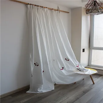 Kórejský Pevný Biely Blackout Závesy pre Obývacia Izba, Spálňa Red Cherry Výšivky Opony Prikryť Čistá Biela Bavlnená posteľná Bielizeň Cortina