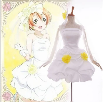 Láska Live Cosplay Kostým Prebudenie Bridesmaid, Rin Hoshizora Cosplay Biele Svadobné Šaty Mini Šaty Halloween Kostýmy