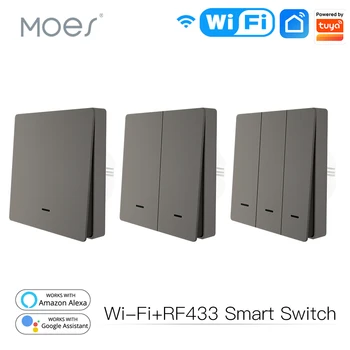 MOES, WiFi, Smart Wall Light Switch RF433 Tlačidlo Vysielača Inteligentný život Tuya Aplikáciu Diaľkové Ovládanie Práce s Alexa Domovská stránka Google