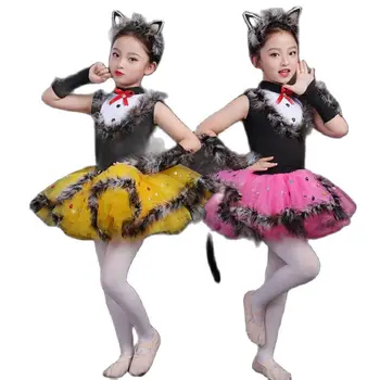 Mačiatko Mačka Tanec Dievča halloween Kostým Súčasného Tanca Kostýmy Deti Fáze Oblečenie, Moderný Tanec, Jazz Kostýmy Pre Dievčatá