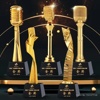 Mikrofón zlato mikrofón trofej vlastné deti je dobré hlasové hosť reči recitácie, spevu súťaže crystal poznámka trofej