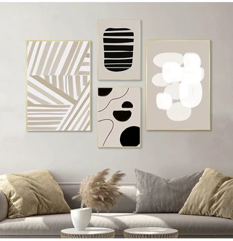 Moderné Abstraktné Line Art Béžová Čierna Minimalistický Plátno Na Maľovanie Plagátu Tlač Obrazov Na Stenu Obývacia Izba Interiéru Domov Zariadených Izbách