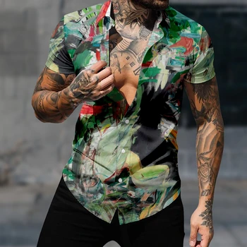 Muži Móda Havajský Štýl olejomaľba Vzor Tričko 3D Tlač Útulný Bežné Krátky Rukáv Pláži Nadrozmerné Oblečenie