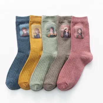 Móda Harajuku Bavlna Pohodlné 1 Pár Žien Ponožky Bežné Candy Farby Vytlačené Dlho Kawaii Japonský Roztomilý Zimné Dievča Kreslených