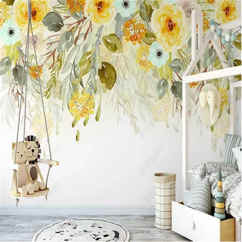 Nordic akvarel spálňa tapety nástenná maľba malé čerstvé záhradné kvety, TV joj, steny papiere domova obývacia izba nástenné maľby