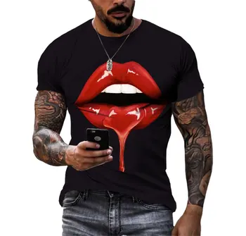 Nová Osobnosť Funkcie pánske T-shirt 3d Vytlačené Sexy Pery Body Art Oblečenie Hip Hop Krátke Rukáv Tričko Cool Fashion Street Top