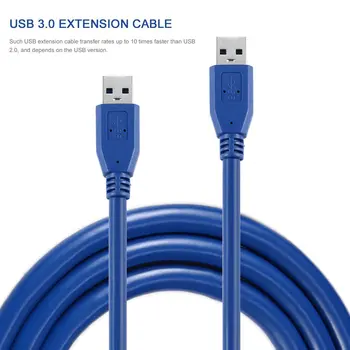Nové Prenosné Predlžovací Kábel Kábel Drôt, Modrá Tuhé 3 FT/1M SuperSpeed Počítač USB 3.0 Typ Mužského Typu Samec M/M M2M