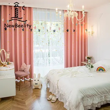 Nové Zatmenie Moderný Štýl, Osobnosť Jednoduché a Elegantné Ružové Vyšívané Záclony Závesy pre bývanie, Jedáleň, Spálňa
