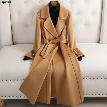 Patchwork Dlho obojstranný 100% vlny kabát ženy 2023 jar jeseň slim elegantné sako kórejský Módne casaco feminino