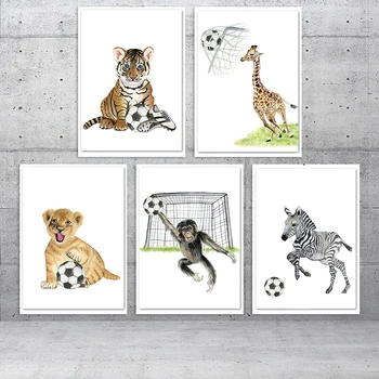 Plátno HD Vytlačí Zaujímavé Zvieratá Maľovanie na Stenu Umenie Zebra Obrázky Opice, Hrať Futbal, Plagát Domova Modulárny detská Izba