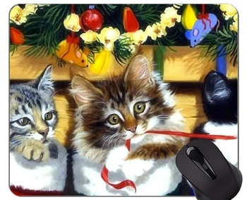 Podložka pod myš s Stitched Okraj,Vianočné Ozdoby Mačiatko Vianočné Cat Home Office Príslušenstvo k Počítačom Mousepads