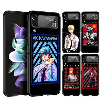 Pre Samsung Galaxy Z Flip 3 4 5 G Pevný Čierny Skladanie PC Phone Prípade Anime Pílou Muž Makima Pre Samsung Z Flip3 Zadný Kryt Plášťa