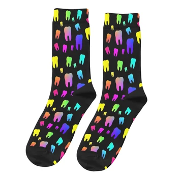 Retro Rainbow pánske Ponožky Zábavné Zuby Unisex Novinka Bezšvíkové Vytlačené Zábavné Posádky Ponožky Darček