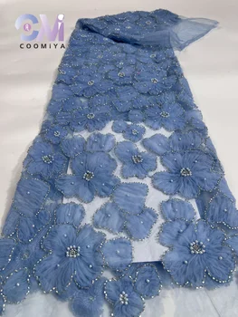 Rozšírené Ázia 3D Kvet Dizajn Čistý Čipky s korálkami Svadobné Šaty pre Ženy Série Výšivky Luxusné Kvalitné Textílie