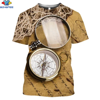 SONSPEE Klasický Kompas T-shirt 3D Muži Ženy Vintage Treasure Map Tričko Módne Topy Bohatstvo Tričko Dnes Predaj Tričká Unisex Top