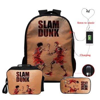 Slam Dunk 3ks/set Školské tašky pre Teen Harajuku Anime Ženy Notebook Batohy 3D Komické Obed Tašky Chlapci Dievčatá Slam Dunk Bagpack