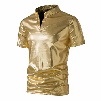 Stojan Golier tvaru s Krátkym Rukávom Letné T-shirt Mužov Lesklé Svetlé Farby Clubwear Top Streetwear