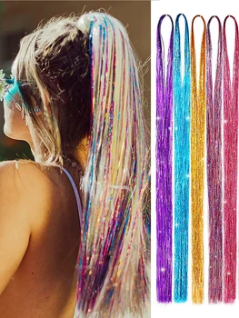 Syntetické Iskru Lesklé Vlasy Pozlátko Rainbow Hodváb Predlžovanie Vlasov Oslňuje Ženy Hippie Na Pletenie Headdress