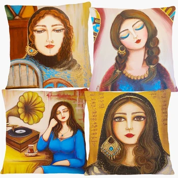 Tradičné Irackých A Arabskom Štýle Farieb, Maľovanie Lady Žena Vankúš Na Strednom Východe Ľudová Kultúra Umenie Vankúš