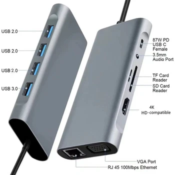 USB C HUB 4K 30Hz Typ C pre HD 4K PD87W Nabíjacieho Adaptéra USB 3.0 HUB Multi Splitter Converter Pre iPad, Macbook Air Pro Samsung