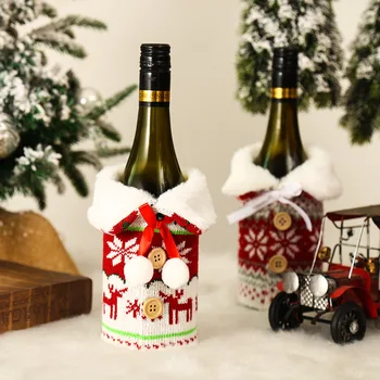 Vianočné Ozdoby, Pletené Vlny Krku Fľaša Vína Kryt, Taška Biela Vlna Loptu Fľaša Šampanského Kryt Vianočné Dekorácie Pre Domov