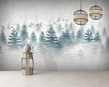 beibehang Nový moderný nový Čínsky štýl borovicového lesa oblak hmly vták gauč TV pozadí nástennú maľbu, tapety papier peint