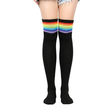 Ženy Rainbow Prekladané Pančuchy Japonský Štýl Stehná Vysoké Trubice Dlhé Ponožky Jeseň Zima Nad Podkolienky Leg Warmers Vianoce